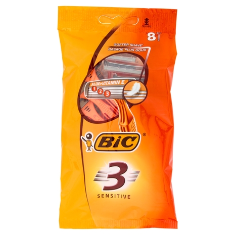 Bic 3 Sensitive Rasoi 3 Lame Usa e Getta da Uomo, 8 pezzi